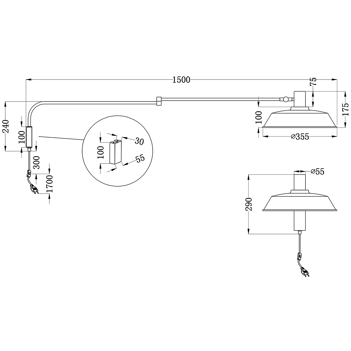 LED Wandlamp - Wandverlichting - Trion Bolan - E27 Fitting - Rond - Mat Zwart - Aluminium