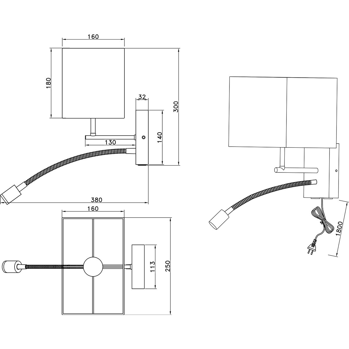 LED Wandlamp - Wandverlichting - Trion Ilay - E27 Fitting - 2-lichtpunten - Rechthoek - Bruin - Natuurhout