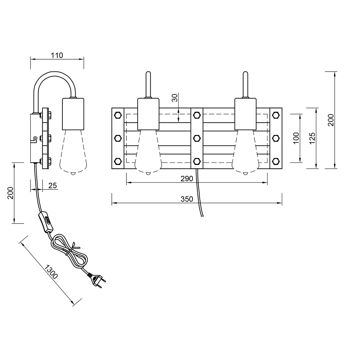 LED Wandlamp - Wandverlichting - Trion Khon - E27 Fitting - 2-lichts - Rechthoek - Mat Nikkel - Aluminium