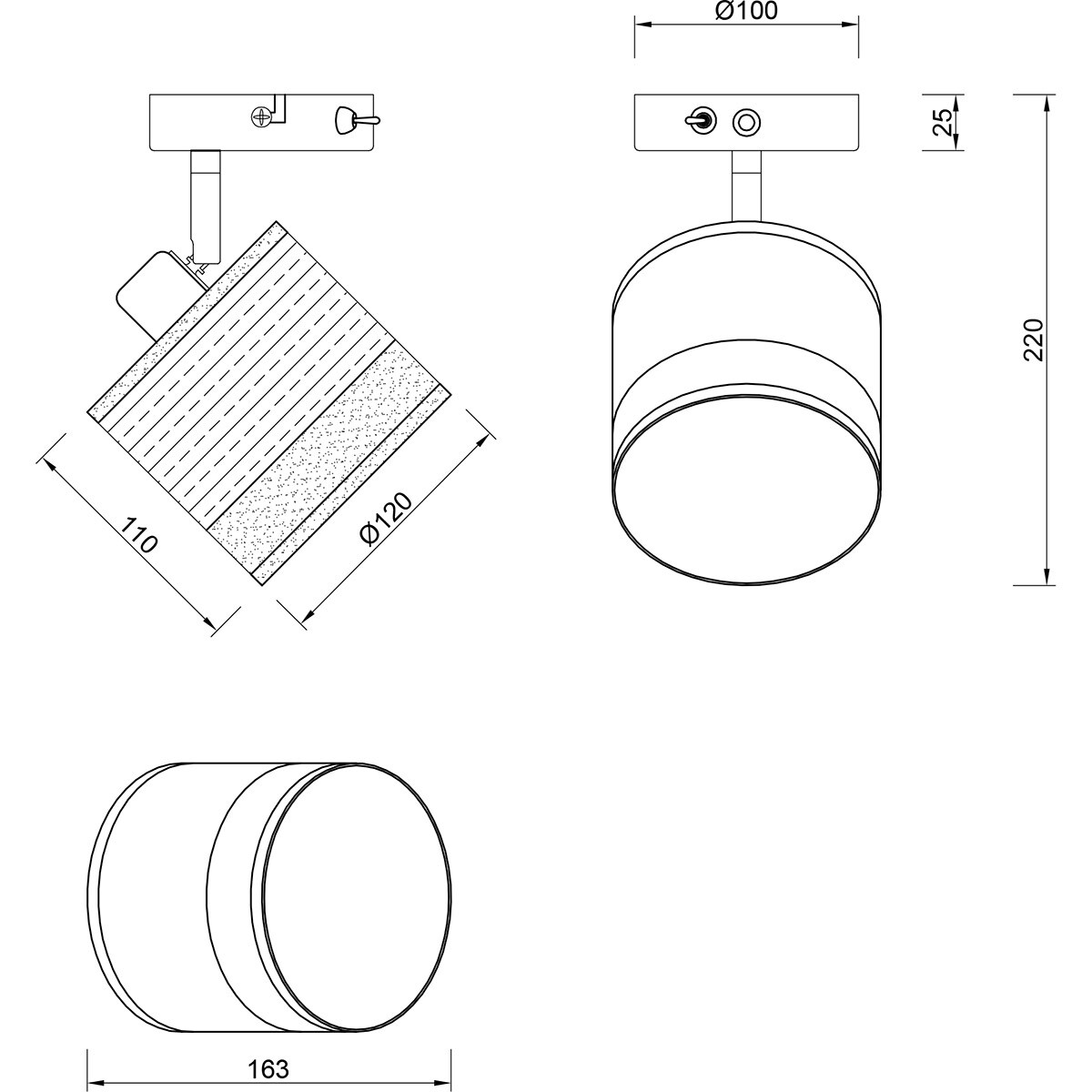 LED Wandlamp - Wandverlichting - Trion Lazo - E14 Fitting - Rond - Mat Zwart - Metaal