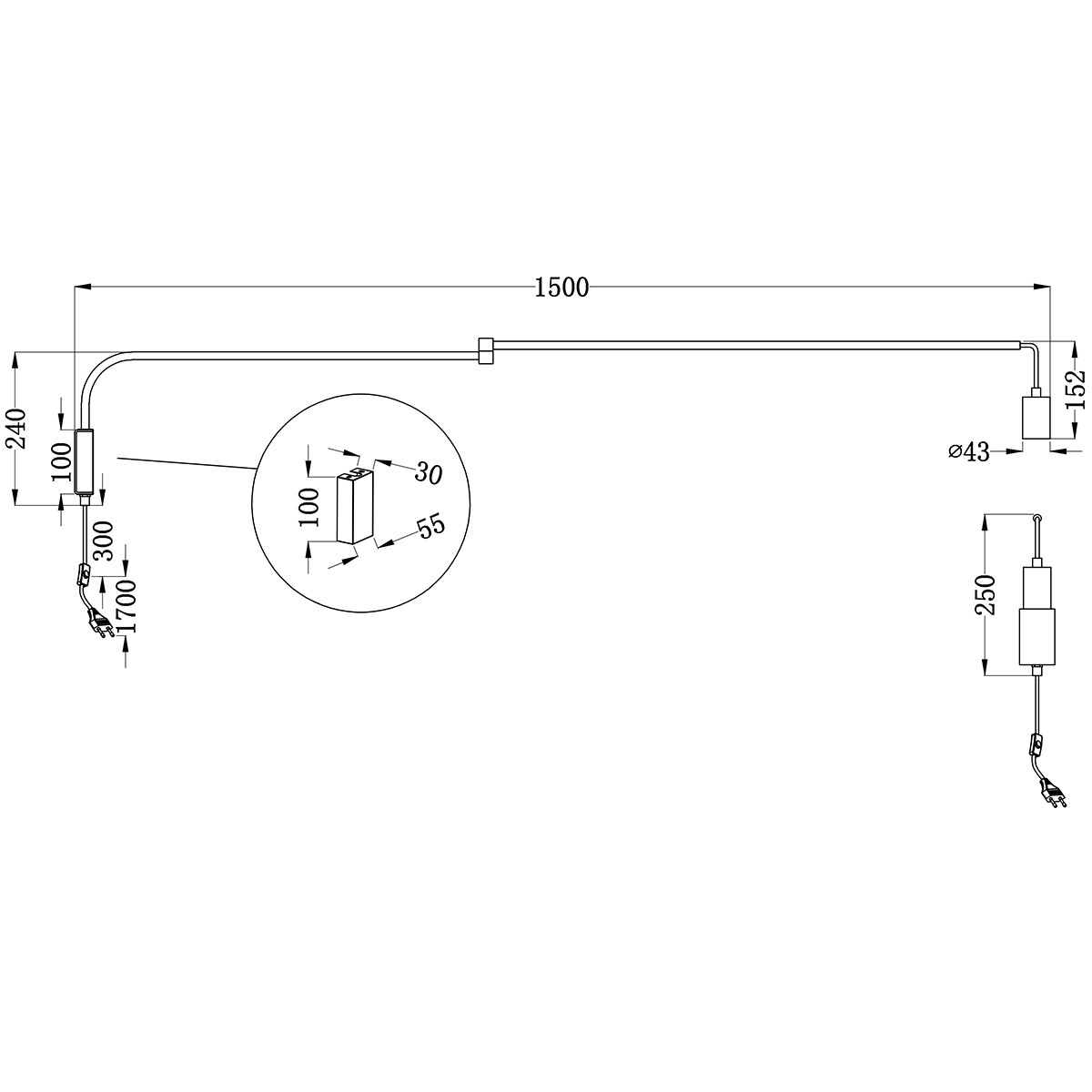 LED Wandlamp - Wandverlichting - Trion Live - E27 Fitting - Rechthoek - Mat Zwart - Aluminium