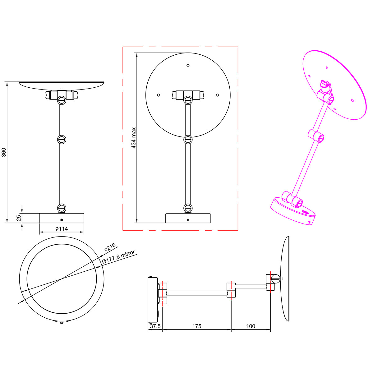 LED Make-up Spiegel - Scheerspiegel - Trion Vistas - Rond - 3x Vergroting - Aan/Uit Schakelaar - 3W - Warm Wit 3000K