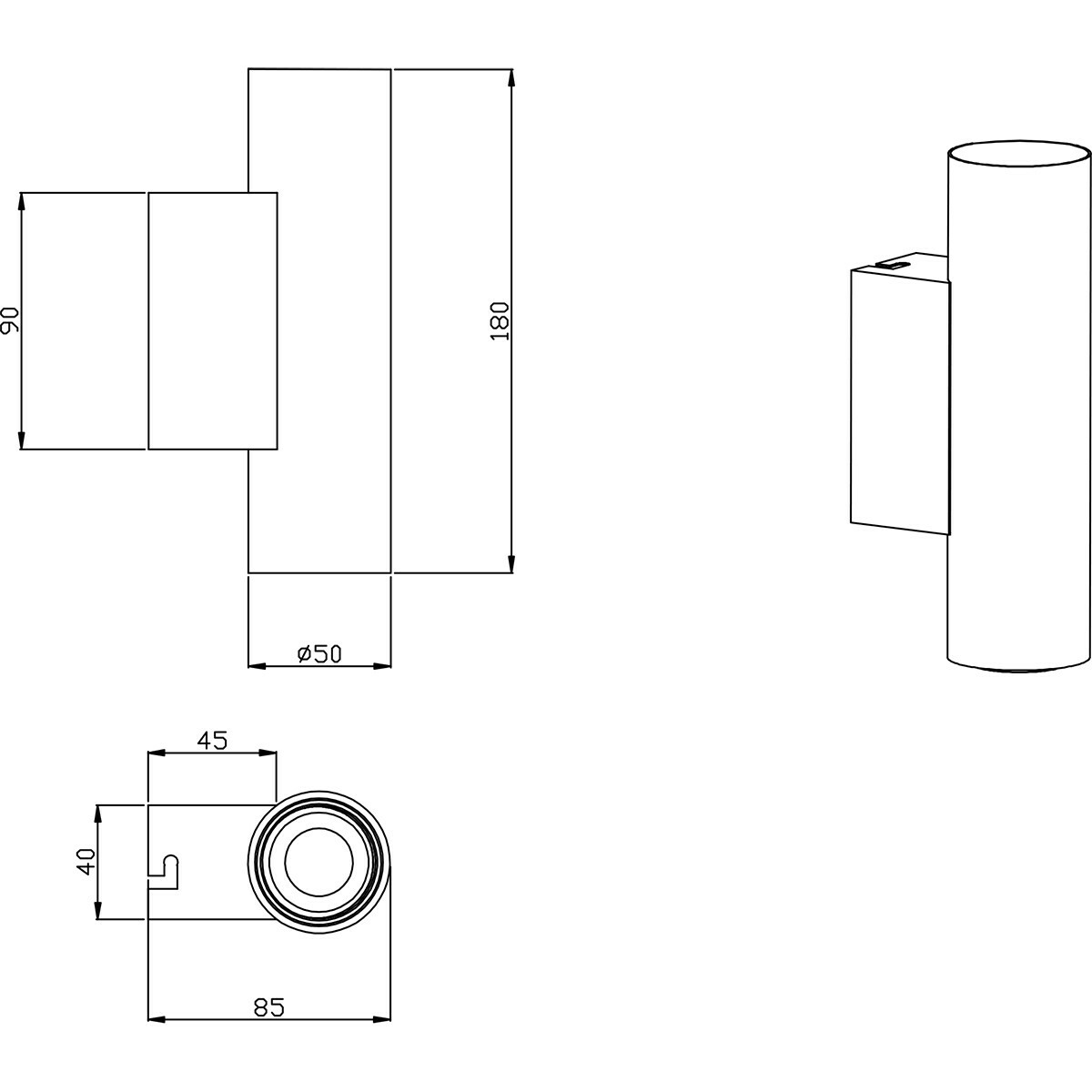 LED Wandlamp - Wandverlichting - Trion Vundon Up and Down - E27 Fitting - 2-lichts - Rond - Mat Zwart - Aluminium