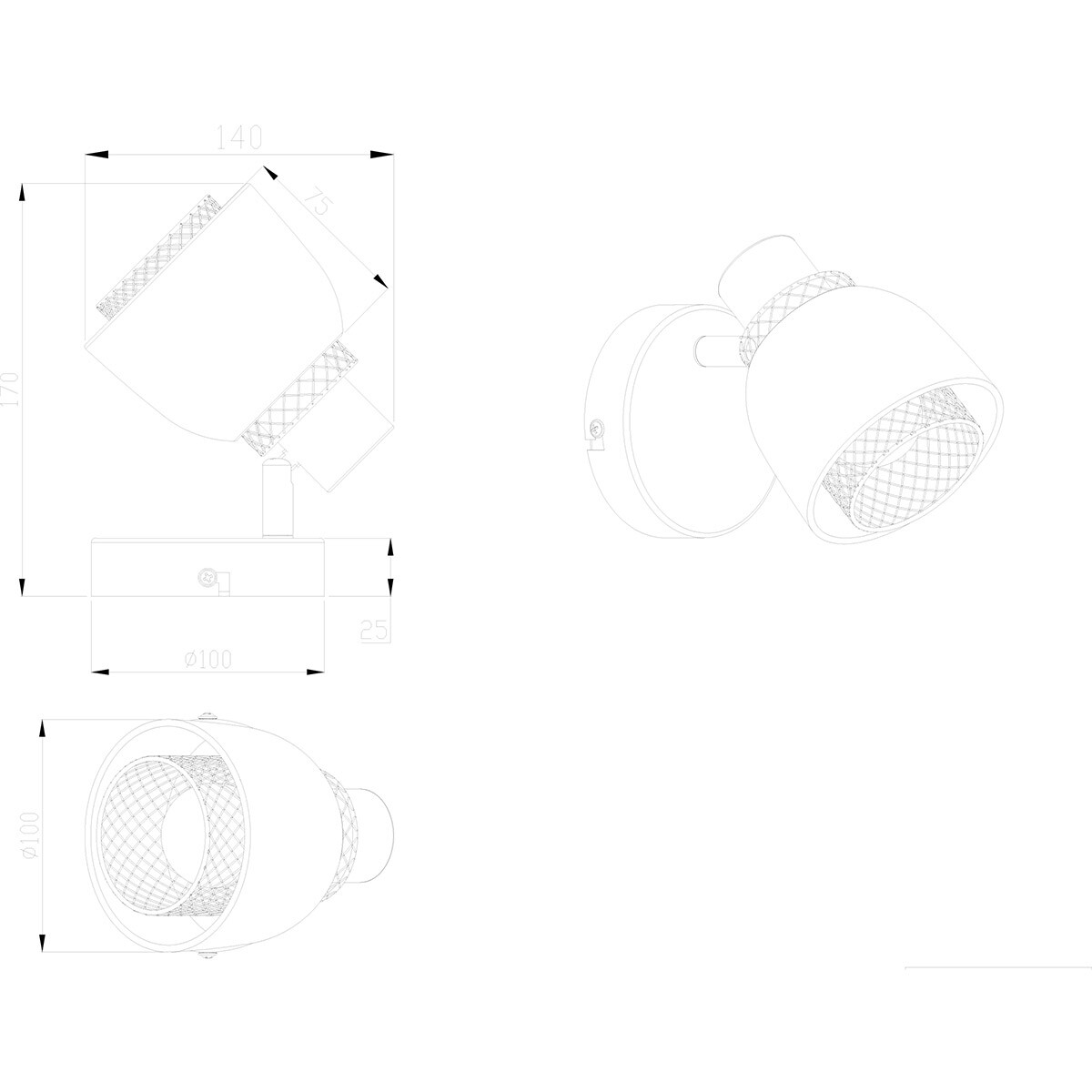 LED Wandspot - Trion Blado - E14 Fitting - 1-lichts - Rond - Mat Zwart - Metaal