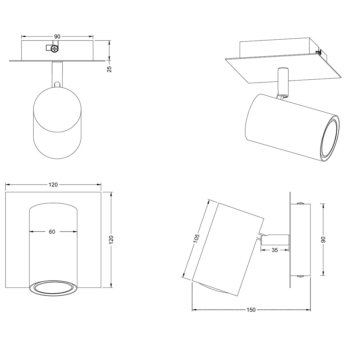 LED Wandspot - Trion Mary - GU10 Fitting - Vierkant - Mat Nikkel - Aluminium