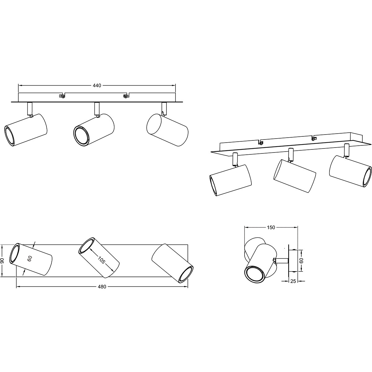 LED Plafondspot - Trion Milona - GU10 Fitting - 3-lichts - Rond - Mat Zwart/Goud - Aluminium