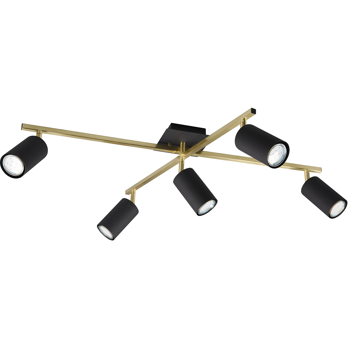 LED Plafondspot - Trion Milona - GU10 Fitting - 5-lichts - Rond - Mat Zwart/Goud - Aluminium