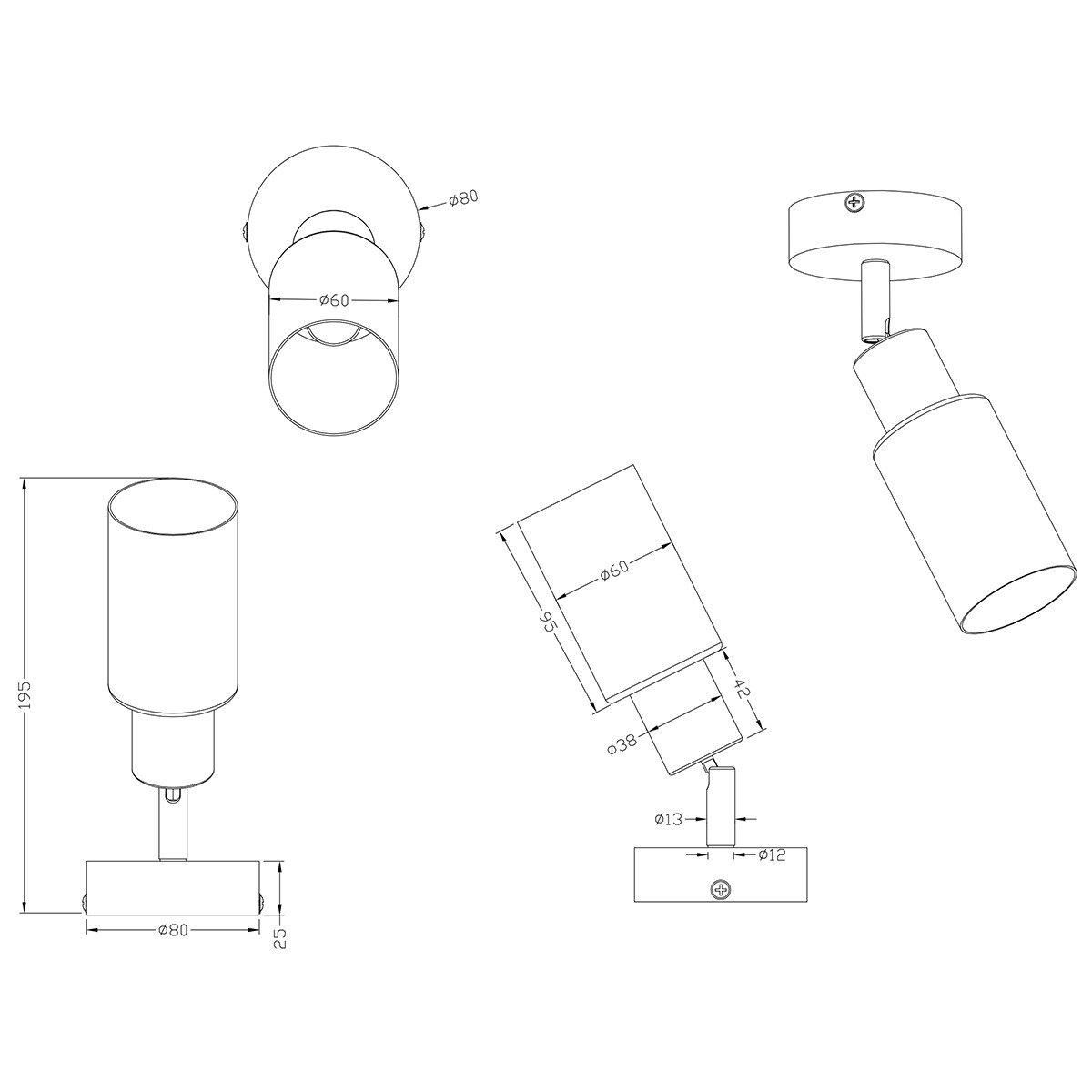 LED Wandspot - Trion Smast - E14 Fitting - Rond - Mat Nikkel - Aluminium