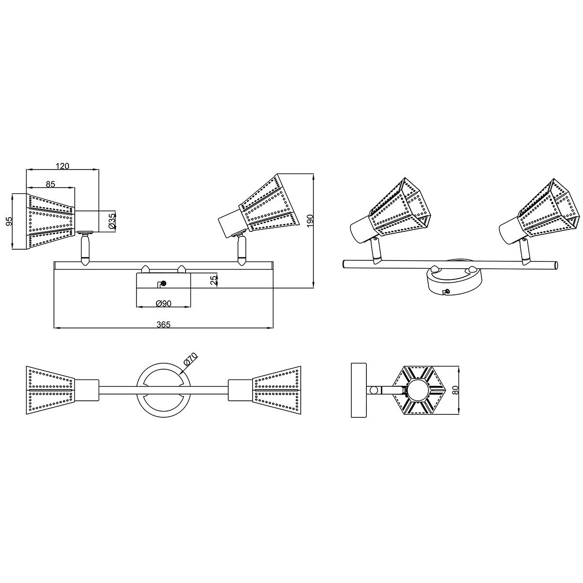 LED Plafondspot - Plafondverlichting - Trion Holmino - E14 Fitting - 2-lichts - Rond - Mat Zwart - Aluminium