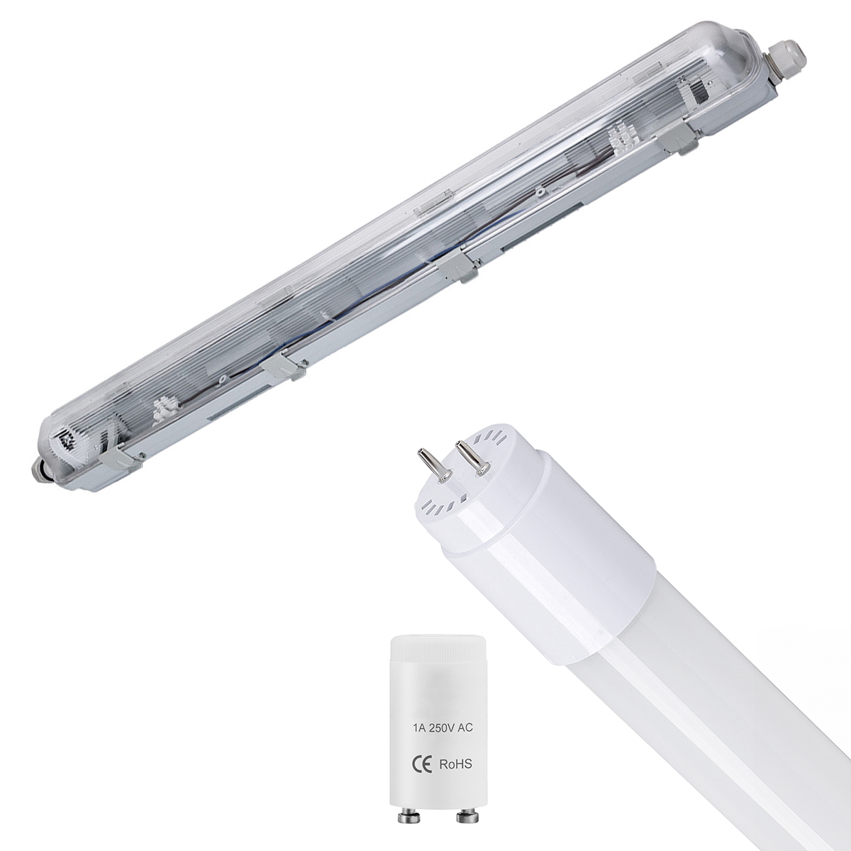 LED Waterdichte TL Armatuur met T8 G13 Buis Velvalux Strela 60cm Enkel Koppelbaar Waterdicht IP65 8W