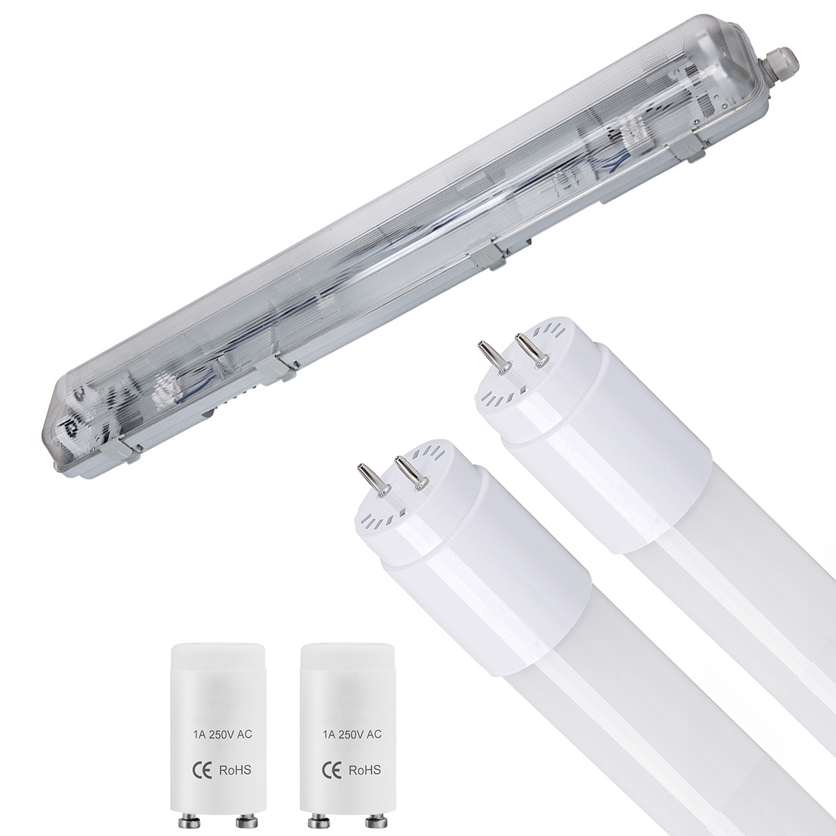 LED Waterdichte TL Armatuur met T8 G13 Buizen - Velvalux Strela - 60cm - Dubbel - Koppelbaar - Waterdicht IP65 - 16W 1920lm - 865 Helder/Koud Wit 6500K | Vervangt 138W