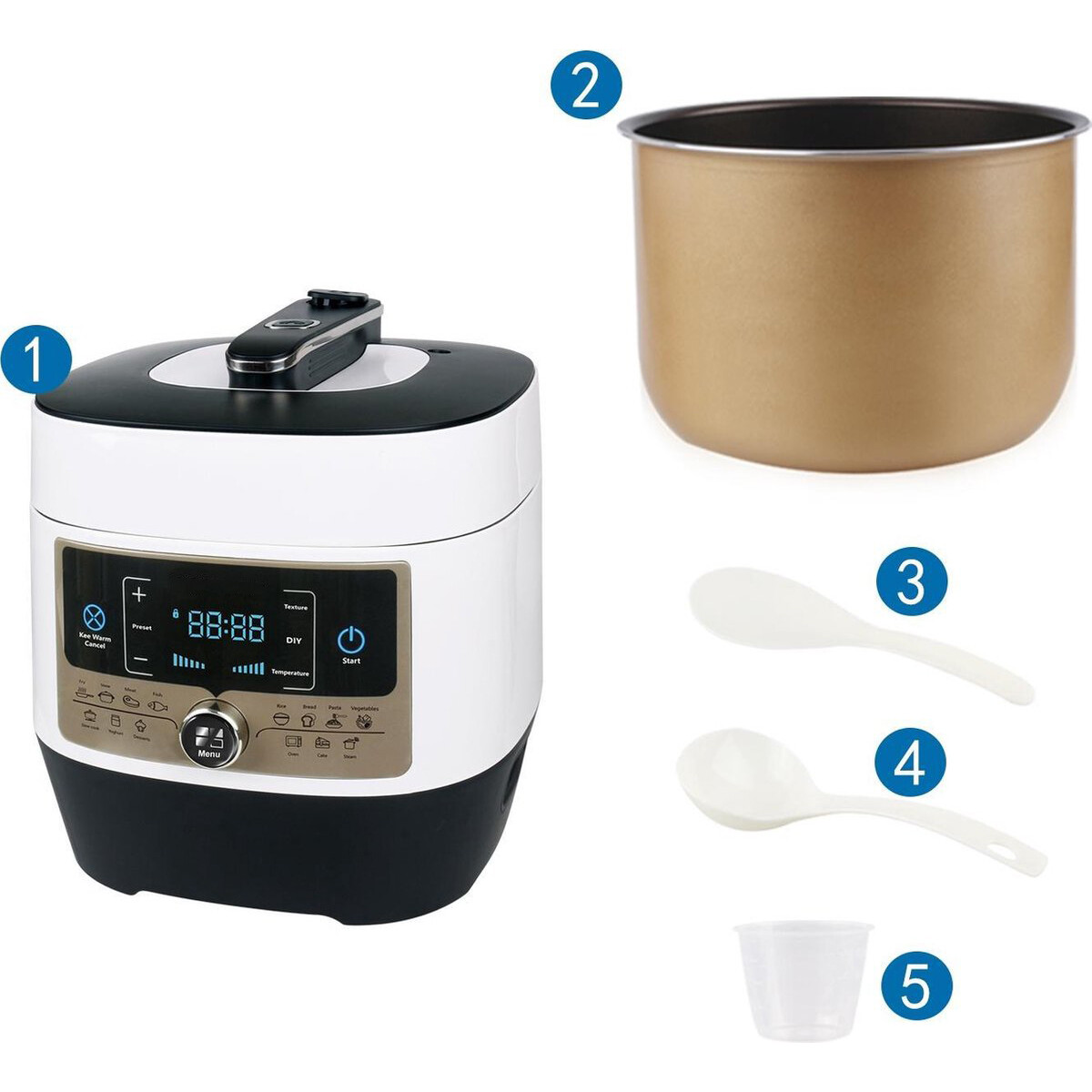 Multicooker Pressure - Aigi Pandy - 5.5 Liter - Zwart/Wit