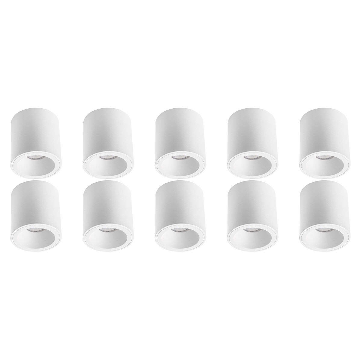 Opbouwspot 10 Pack - Pragmi Cliron Pro - GU10 Fitting - Opbouw Rond - Mat Wit - Aluminium - Verdiept - Ø90mm