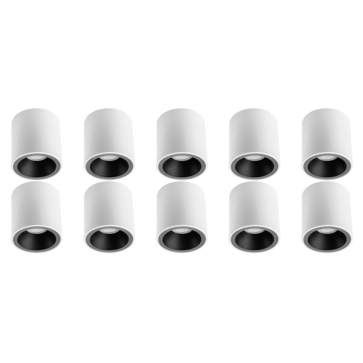 Opbouwspot 10 Pack - Pragmi Cliron Pro - GU10 Fitting - Opbouw Rond - Mat Wit/Zwart - Aluminium - Verdiept - Ø90mm