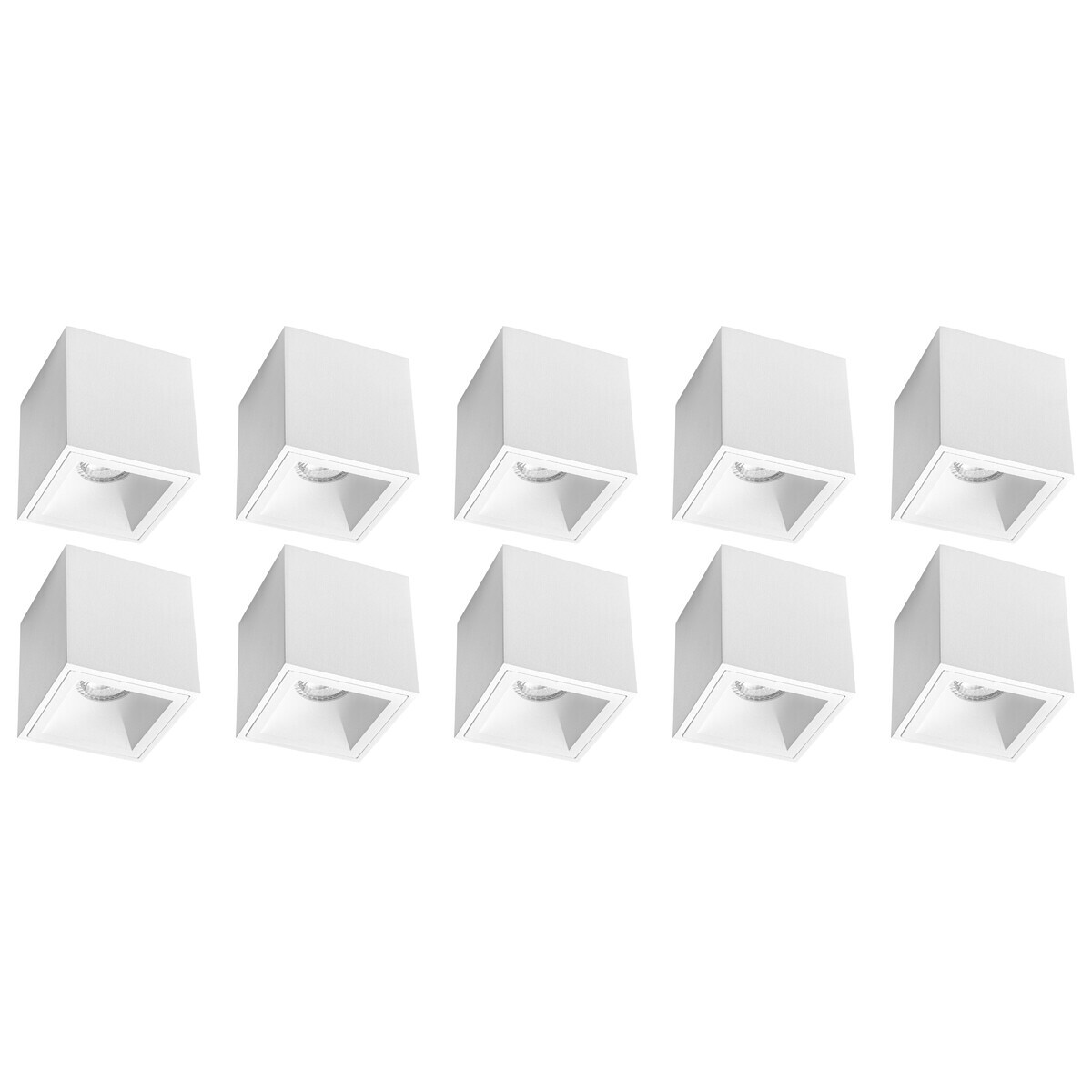 Opbouwspot 10 Pack - Pragmi Cliron Pro - GU10 Fitting - Opbouw Vierkant - Mat Wit - Aluminium - Verdiept - Ø90mm