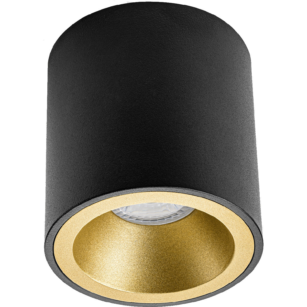 Opbouwspot Set - Pragmi Cliron Pro - GU10 Fitting - Opbouw Rond - Mat Zwart/Goud - 4W - Warm Wit 3000K - Verdiept - Ø90mm