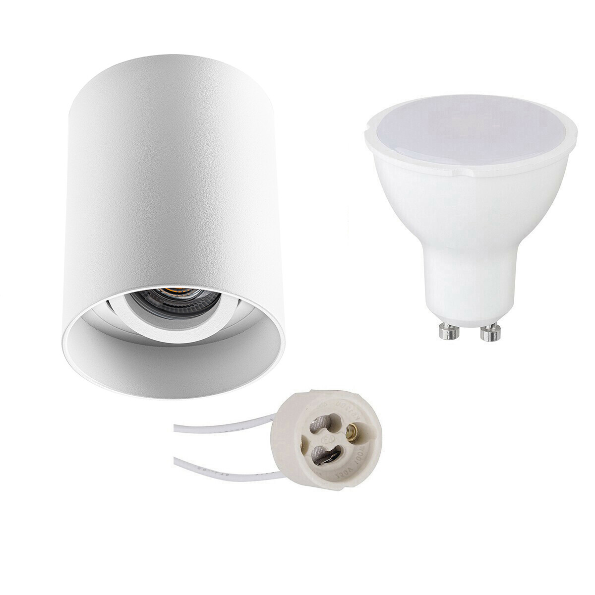 Opbouwspot Set - Pragmi Luxina Pro - GU10 Fitting - Dimbaar - Opbouw Rond - Mat Wit - 6W - Helder/Koud Wit 6400K - Verdiept - Kantelbaar - Ø90mm