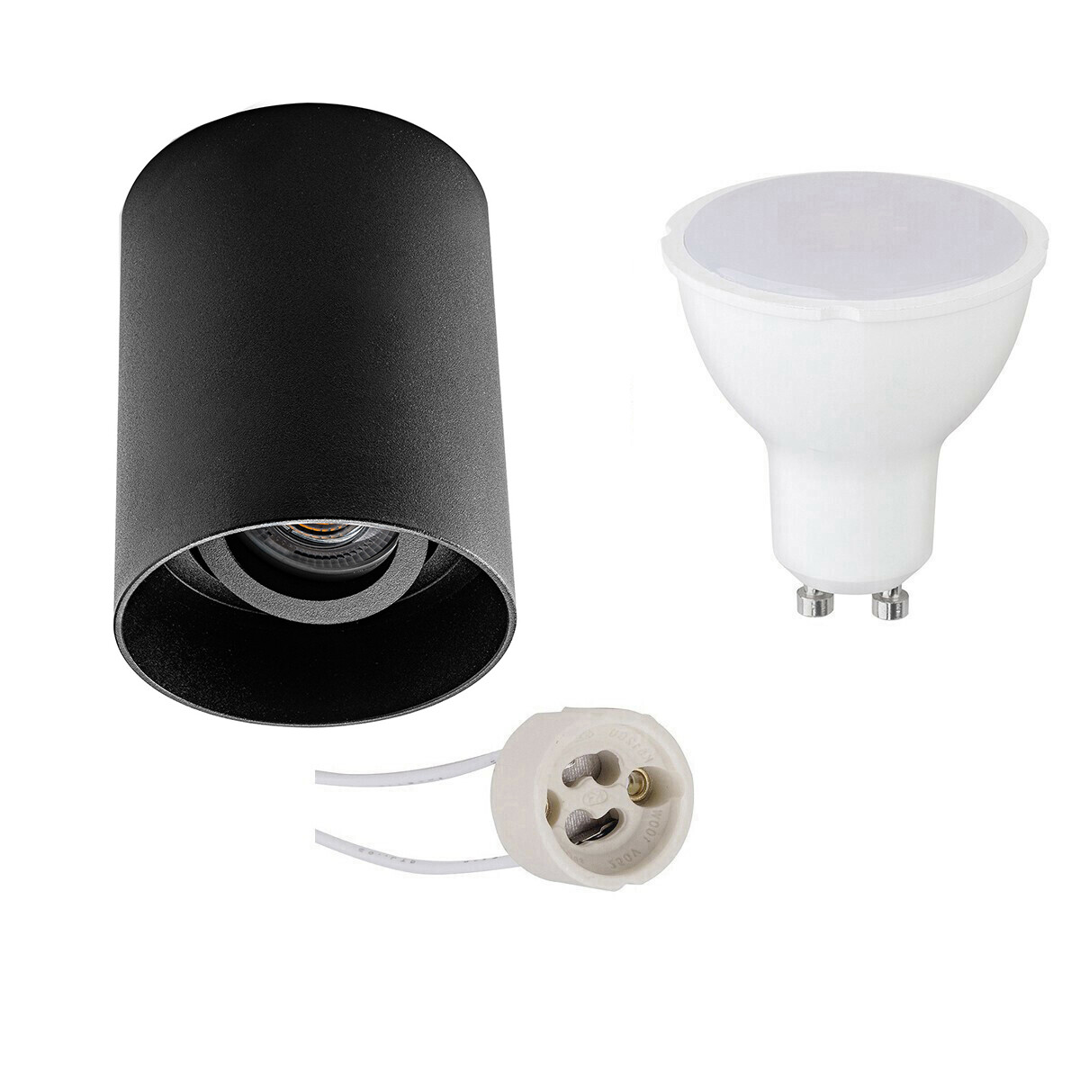 Opbouwspot Set - Aigi - Pragmi Luxina Pro - GU10 Fitting - Opbouw Rond - Mat Zwart - 8W - Warm Wit 3000K - Verdiept - Kantelbaar - Ø90mm