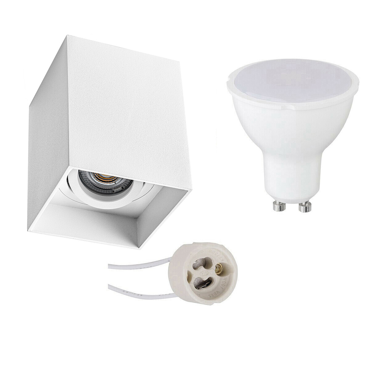 Opbouwspot Set - Pragmi Luxina Pro - GU10 Fitting - Opbouw Vierkant - Mat Wit - 6W - Helder/Koud Wit 6400K - Verdiept - Kantelbaar - 90mm