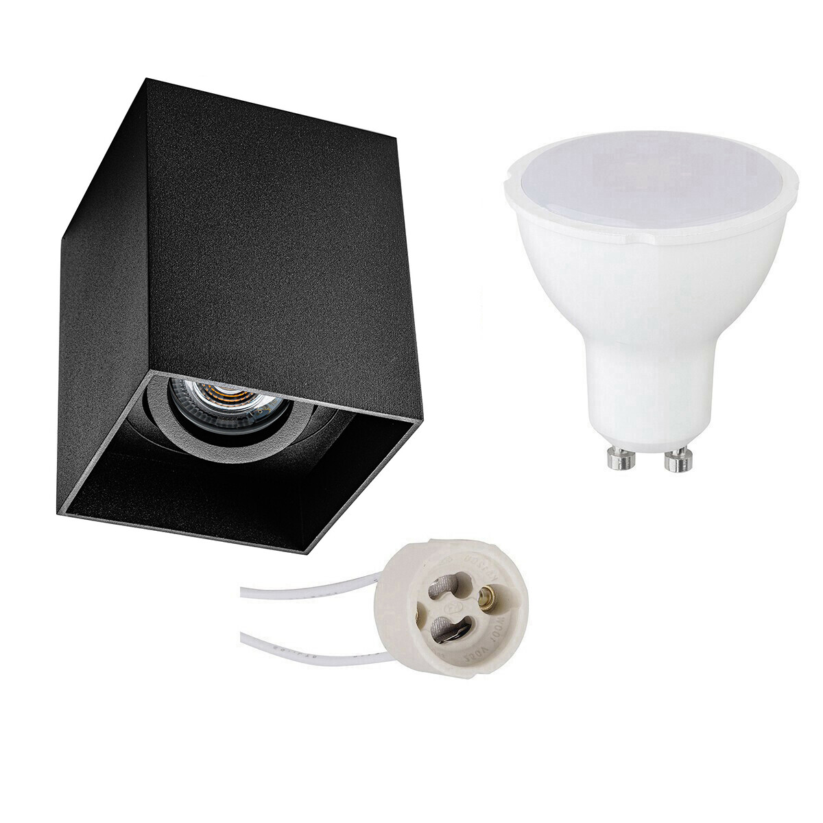 Opbouwspot Set - Pragmi Luxina Pro - GU10 Fitting - Opbouw Vierkant - Mat Zwart - 4W - Natuurlijk Wit 4200K - Verdiept - Kantelbaar - 90mm