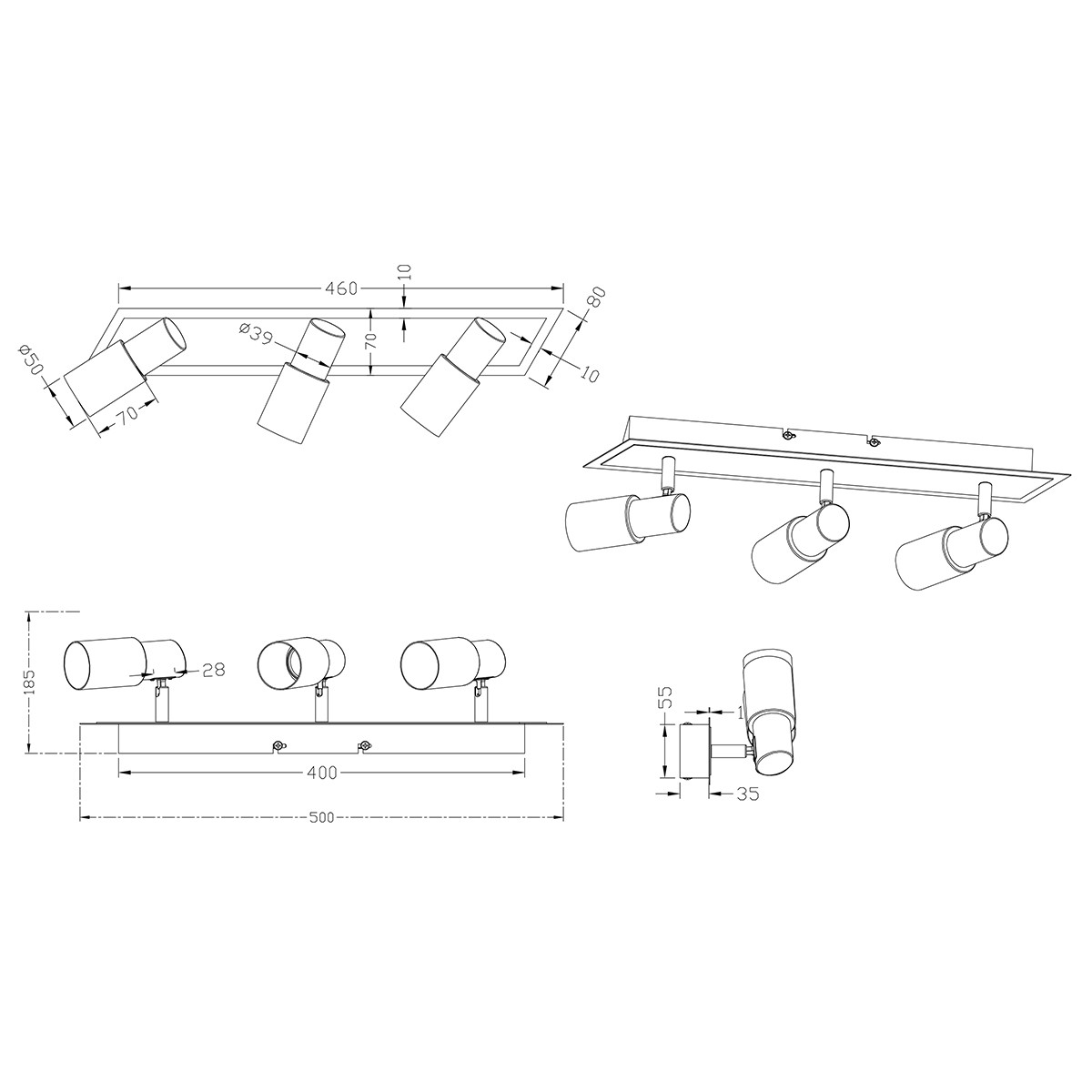 LED Plafondspot - Trion Clupo - 12W - Warm Wit 3000K - 3-lichts - Rechthoek - Mat Chroom - Aluminium - OSRAM LEDs