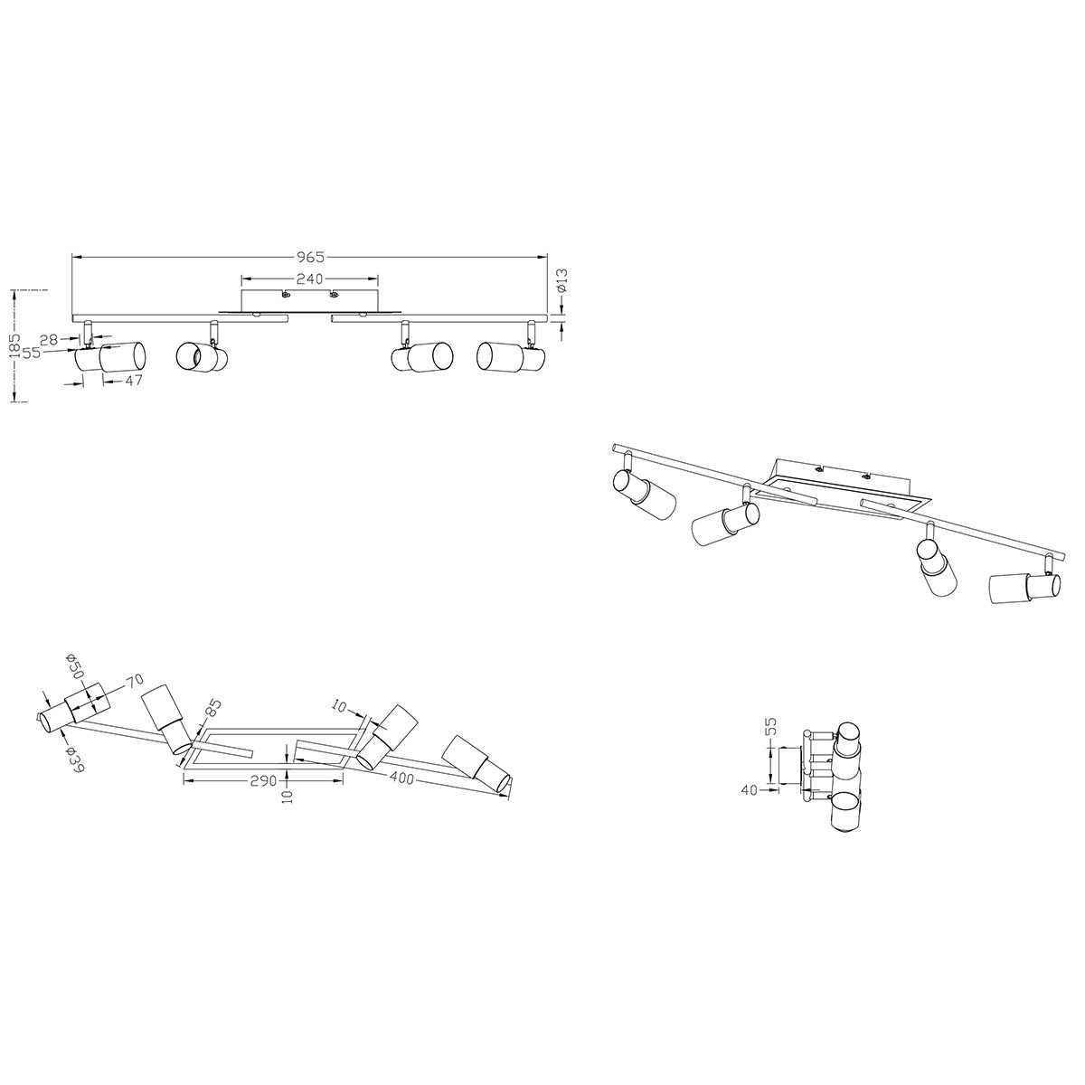 LED Plafondspot - Trion Clupo - 16W - Warm Wit 3000K - 4-lichts - Rechthoek - Mat Chroom - Aluminium - OSRAM LEDs