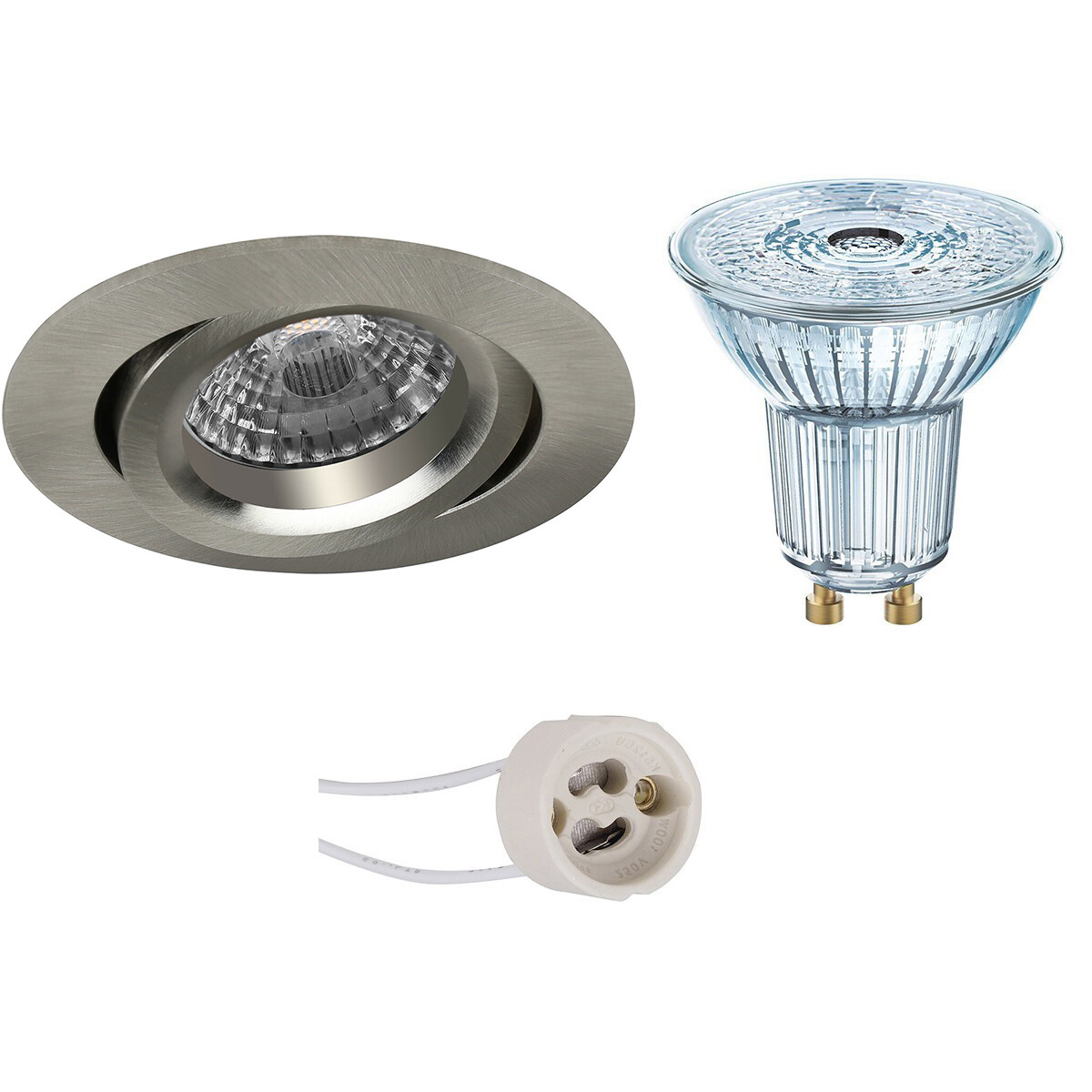 LED Spot Set - LEDVANCE Parathom PAR16 930 36D - Pragmi Aerony Pro - GU10 Fitting - Dimbaar - Inbouw Rond - Mat Nikkel - 3.4W - Warm Wit 3000K - Kantelbaar - Ø82mm