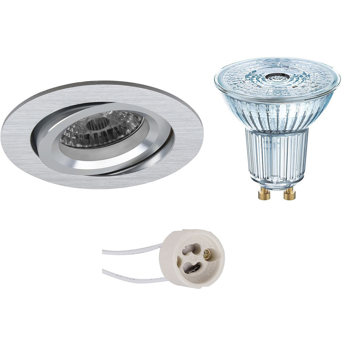 LED Spot Set - LEDVANCE Parathom PAR16 927 36D - Pragmi Aerony Pro - GU10 Fitting - Dimbaar - Inbouw Rond - Mat Zilver - 3.4W - Warm Wit 2700K - Kantelbaar - Ø82mm