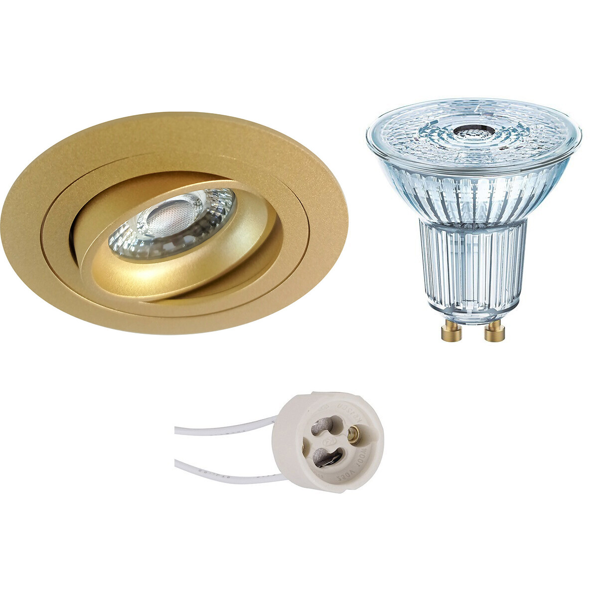 LED Spot Set - LEDVANCE Parathom PAR16 940 36D - Pragmi Alpin Pro - GU10 Fitting - Dimbaar - Inbouw Rond - Mat Goud - 4.5W - Natuurlijk Wit 4000K - Kantelbaar - Ø92mm