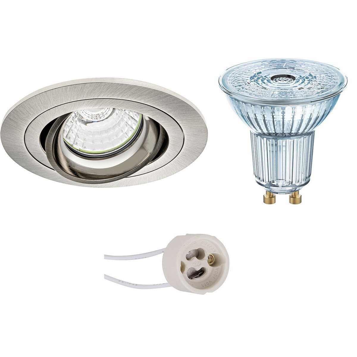 LED Spot Set - OSRAM Parathom PAR16 927 36D - Pragmi Alpin Pro - GU10 Fitting - Dimbaar - Inbouw Rond - Mat Nikkel - 3.7W - Warm Wit 2700K - Kantelbaar - Ø92mm