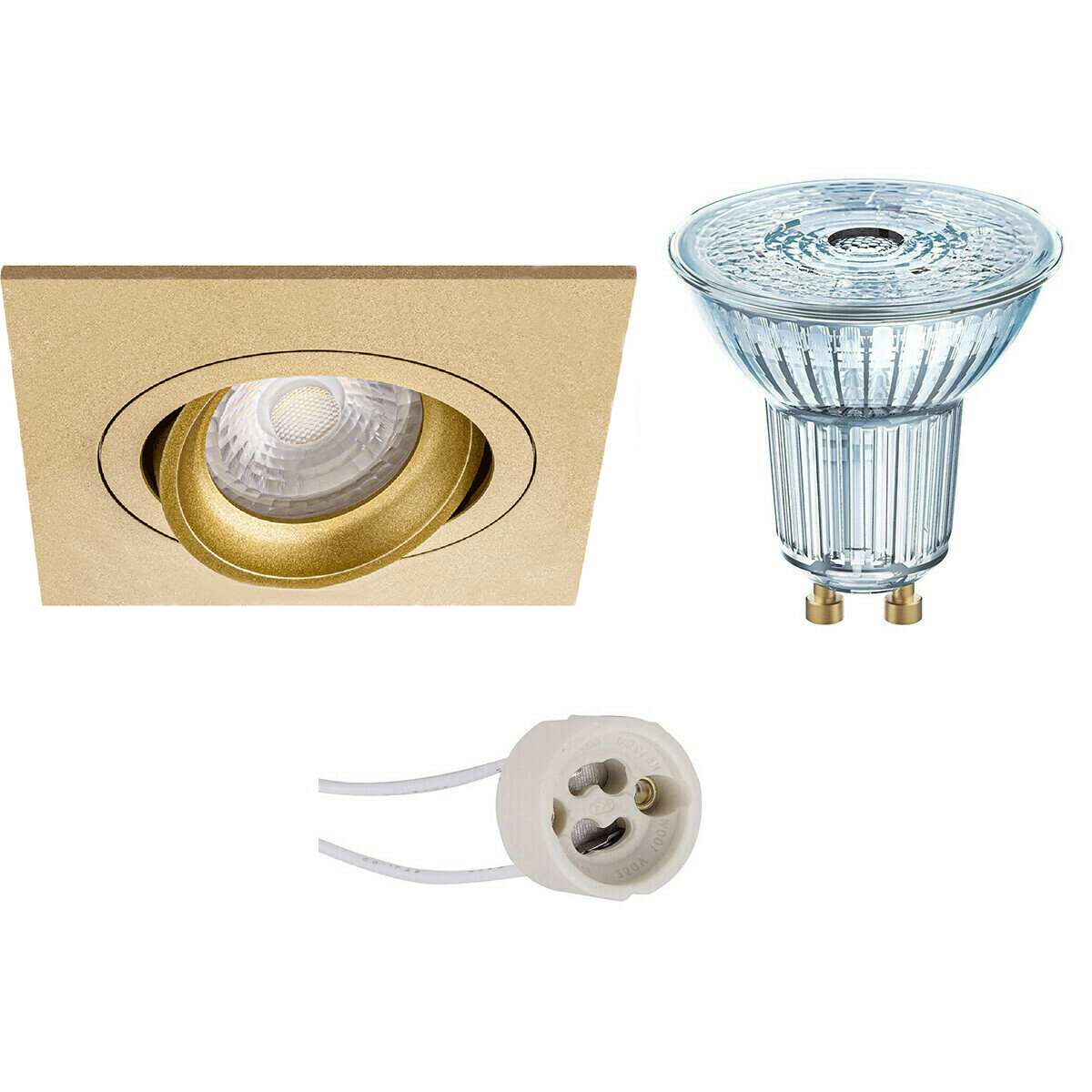 LED Spot Set - LEDVANCE Parathom PAR16 930 36D - Pragmi Borny Pro - GU10 Fitting - Dimbaar - Inbouw Vierkant - Mat Goud - 3.4W - Warm Wit 3000K - Kantelbaar - 92mm