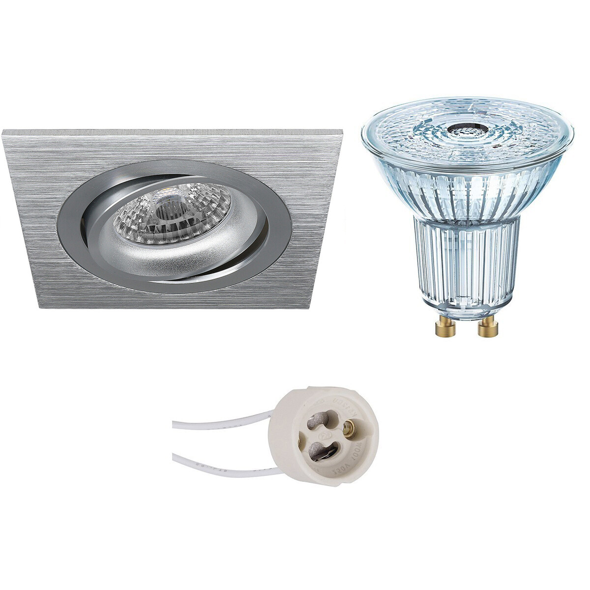 LED Spot Set - LEDVANCE Parathom PAR16 930 36D - Pragmi Borny Pro - GU10 Fitting - Dimbaar - Inbouw Vierkant - Mat Zilver - 3.4W - Warm Wit 3000K - Kantelbaar - 92mm