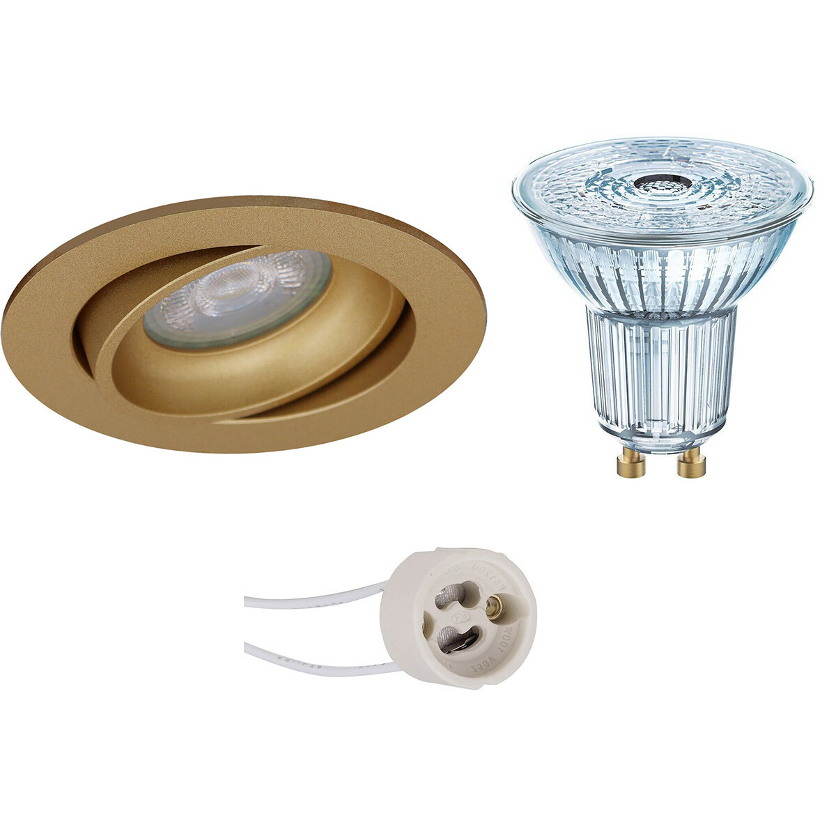 LED Spot Set - LEDVANCE Parathom PAR16 927 36D - Pragmi Delton Pro - GU10 Fitting - Dimbaar - Inbouw Rond - Mat Goud - 4.5W - Warm Wit 2700K - Kantelbaar - Ø82mm