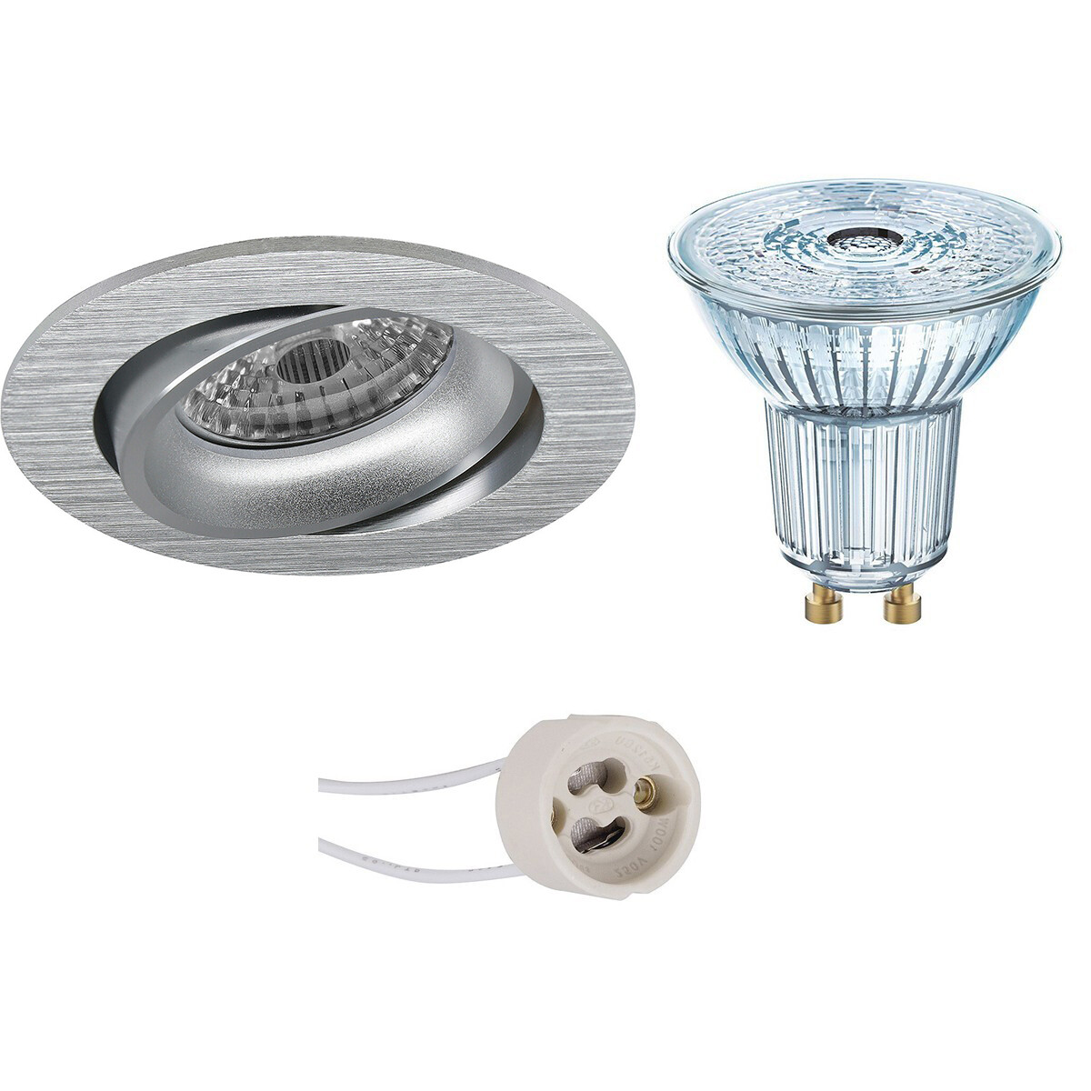 LED Spot Set - LEDVANCE Parathom PAR16 940 36D - Pragmi Delton Pro - GU10 Fitting - Dimbaar - Inbouw Rond - Mat Zilver - 4.5W - Natuurlijk Wit 4000K - Kantelbaar - Ø82mm