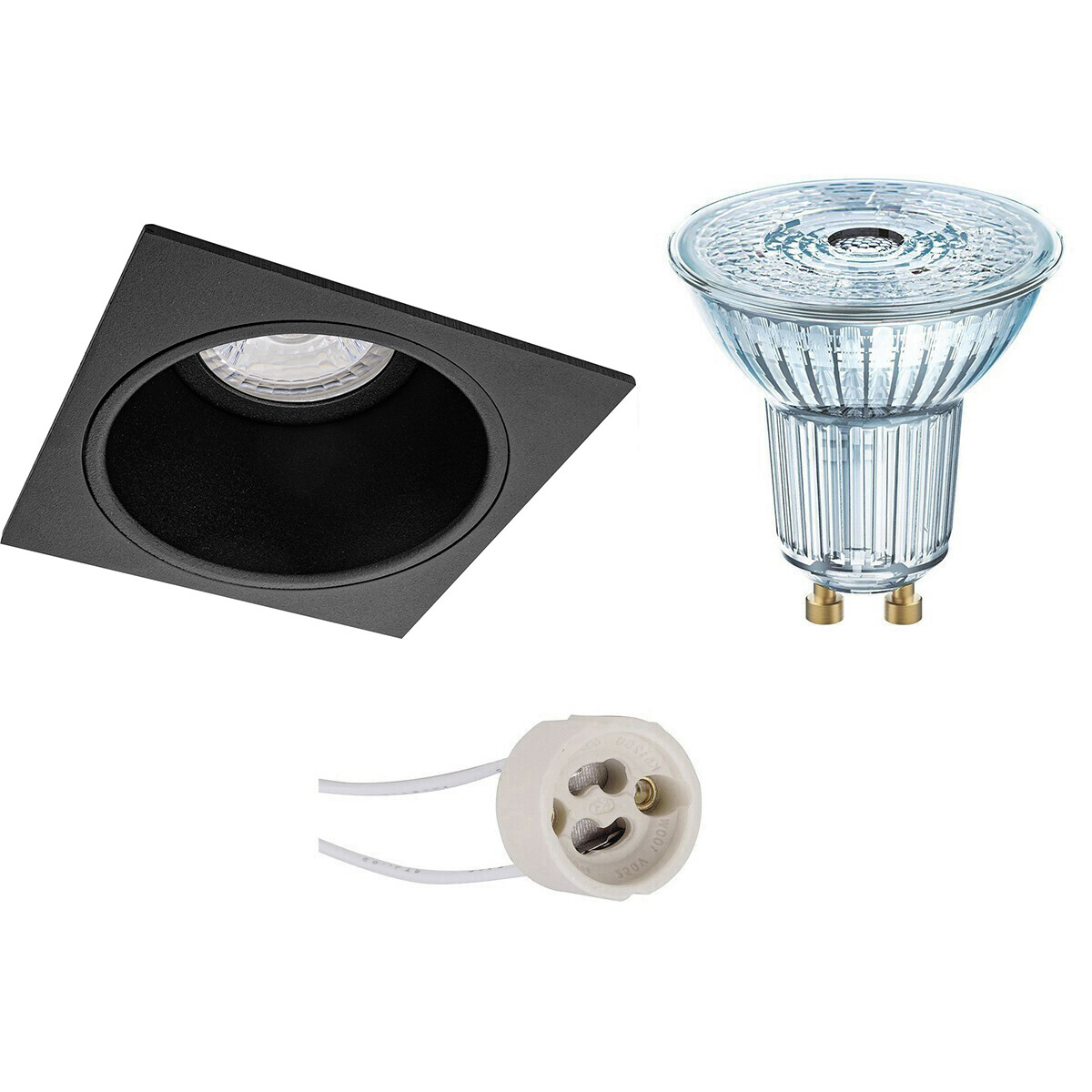 LED Spot Set - LEDVANCE Parathom PAR16 940 36D - Pragmi Minko Pro - GU10 Fitting - Dimbaar - Inbouw Vierkant - Mat Zwart - 3.4W - Natuurlijk Wit 4000K - Verdiept - 90mm