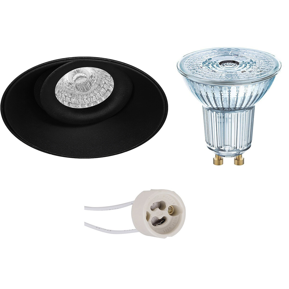 LED Spot Set - LEDVANCE Parathom PAR16 927 36D - Pragmi Nivas Pro - GU10 Fitting - Dimbaar - Inbouw Rond - Mat Zwart - 4.5W - Warm Wit 2700K - Trimless - Kantelbaar - Ø150mm