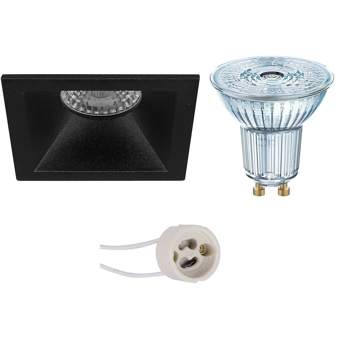 LED Spot Set - LEDVANCE Parathom PAR16 927 36D - Pragmi Pollon Pro - GU10 Fitting - Dimbaar - Inbouw Vierkant - Mat Zwart - 3.4W - Warm Wit 2700K - Verdiept - 82mm