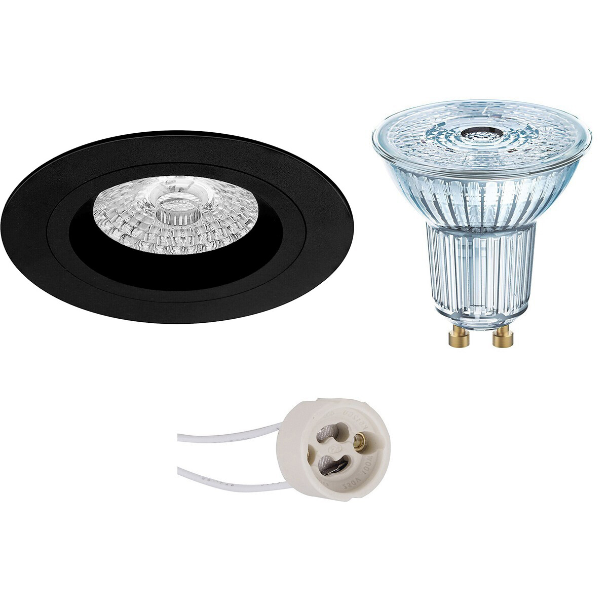 LED Spot Set - LEDVANCE Parathom PAR16 927 36D - Pragmi Rodos Pro - GU10 Fitting - Dimbaar - Inbouw Rond - Mat Zwart - 3.4W - Warm Wit 2700K - Ø93mm