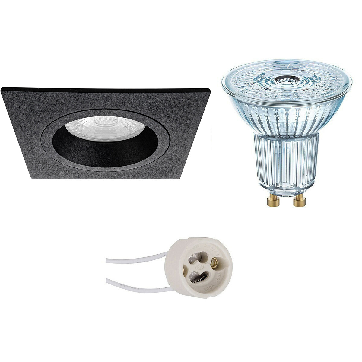 LED Spot Set - LEDVANCE Parathom PAR16 927 36D - Pragmi Rodos Pro - GU10 Fitting - Dimbaar - Inbouw Vierkant - Mat Zwart - 4.5W - Warm Wit 2700K - 93mm