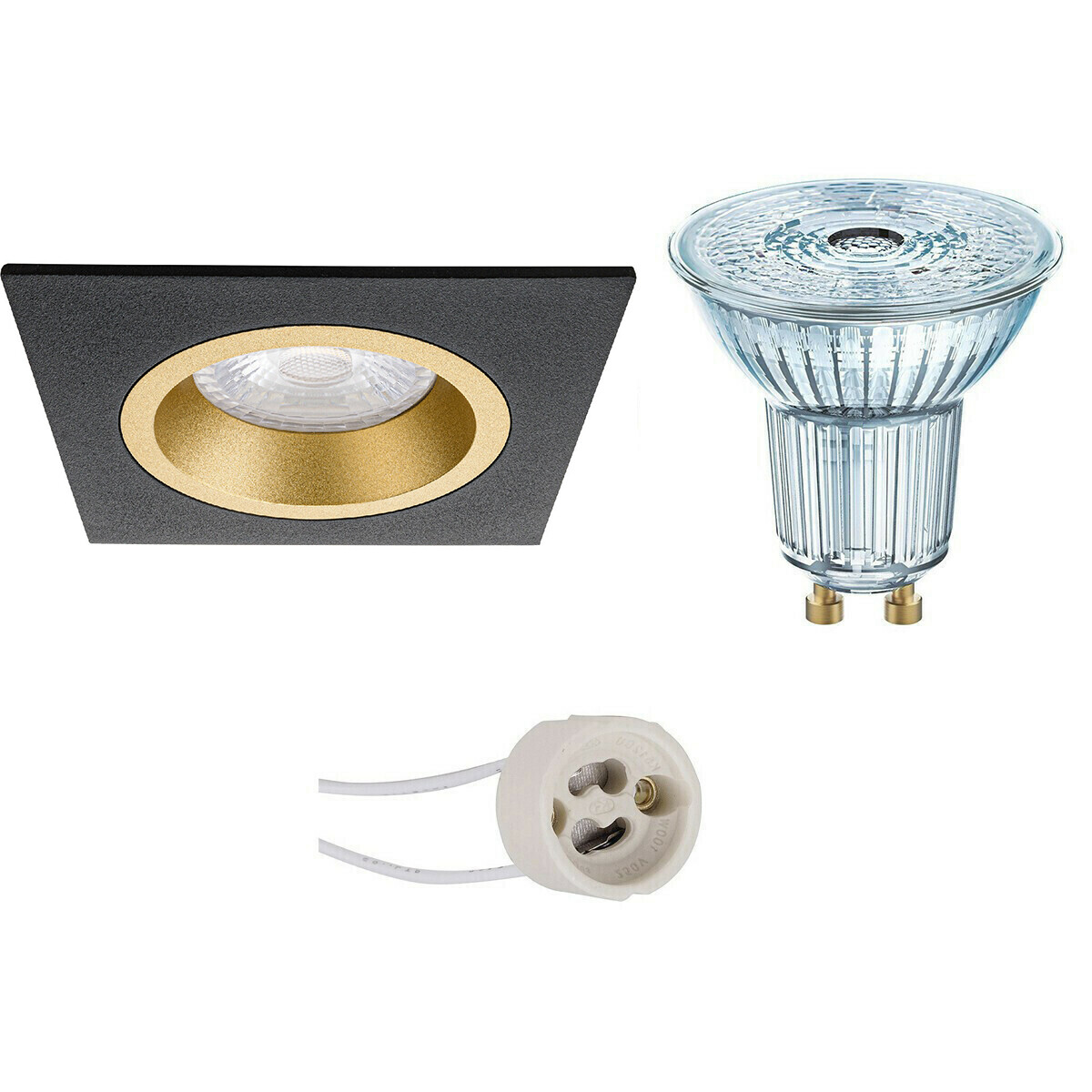 LED Spot Set - OSRAM Parathom PAR16 927 36D - Pragmi Rodos Pro - GU10 Fitting - Dimbaar - Inbouw Vierkant - Mat Zwart/Goud - 3.7W - Warm Wit 2700K - 93mm