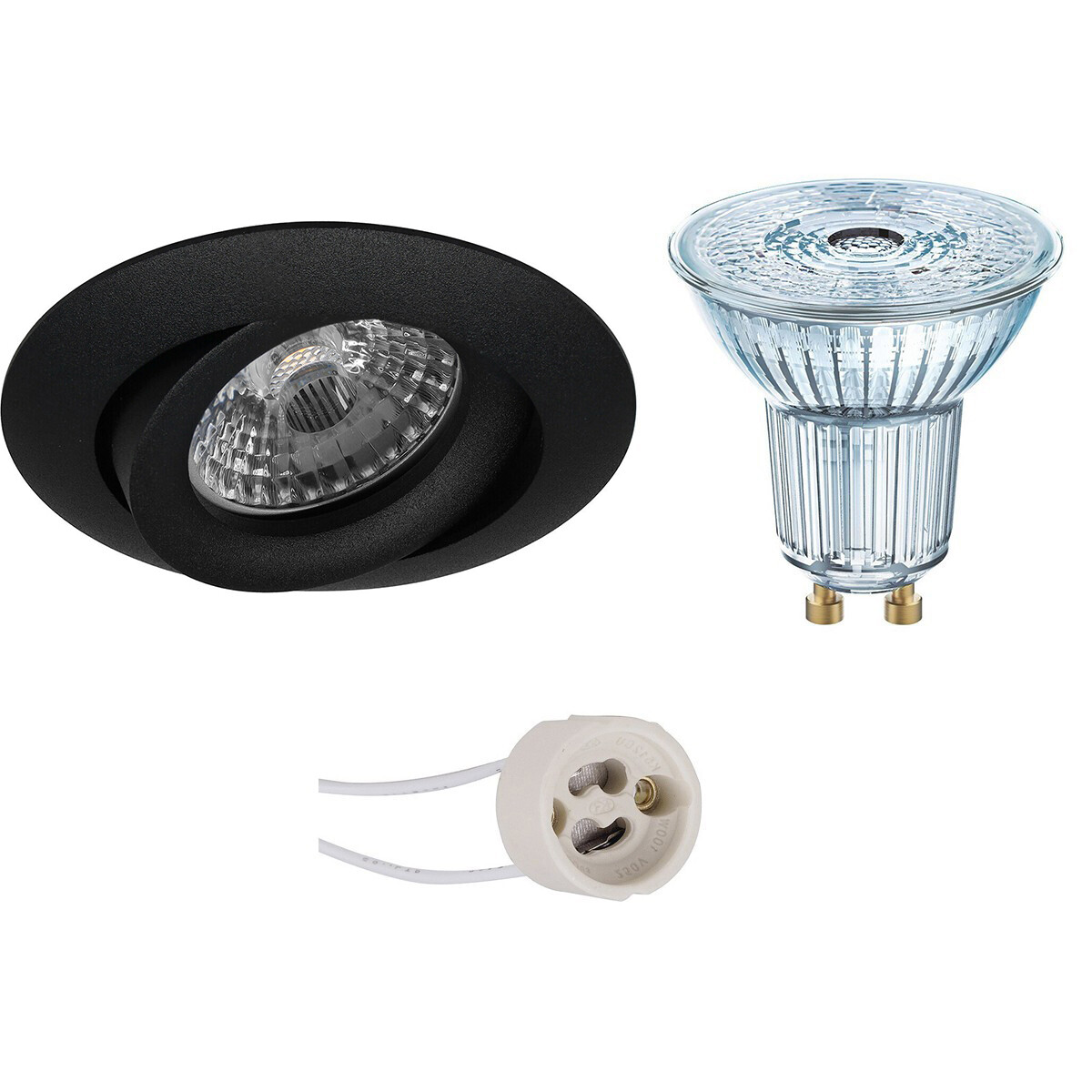 LED Spot Set - LEDVANCE Parathom PAR16 930 36D - Pragmi Uranio Pro - GU10 Fitting - Dimbaar - Inbouw Rond - Mat Zwart - 3.4W - Warm Wit 3000K - Kantelbaar - Ø82mm