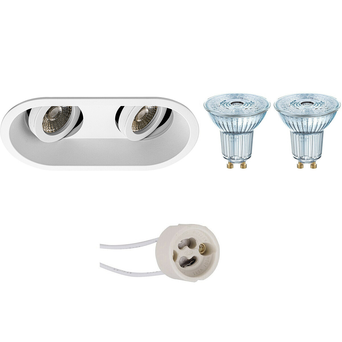 LED Spot Set - OSRAM Parathom PAR16 927 36D - Pragmi Zano Pro - GU10 Fitting - Dimbaar - Inbouw Ovaal Dubbel - Mat Wit - 3.7W - Warm Wit 2700K - Kantelbaar - 185x93mm