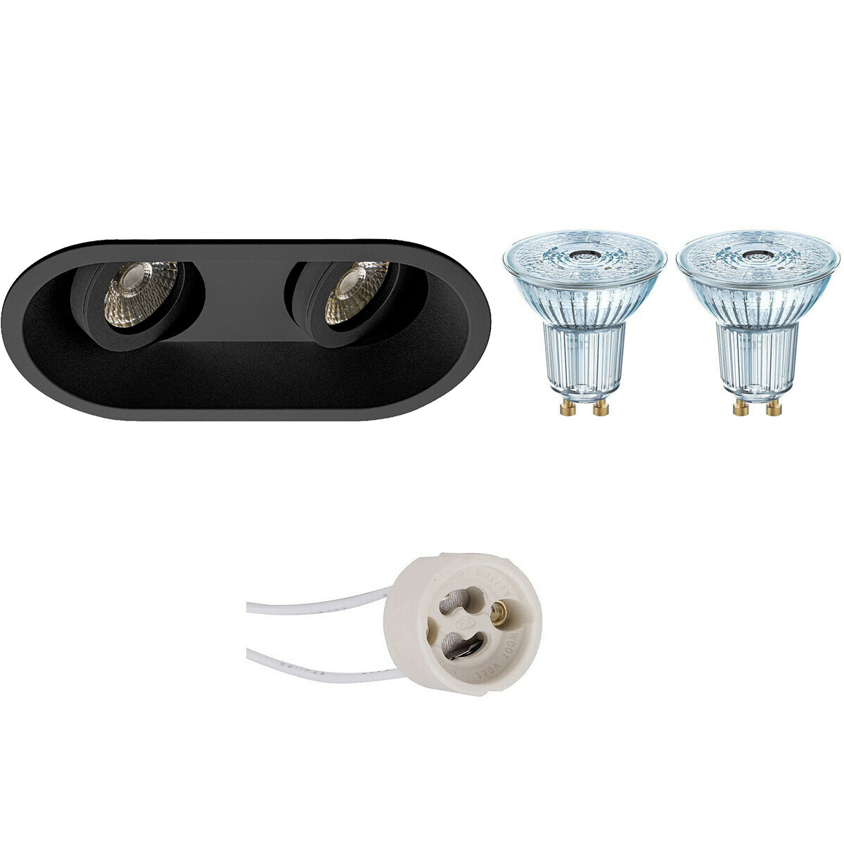 LED Spot Set - LEDVANCE Parathom PAR16 940 36D - Pragmi Zano Pro - GU10 Fitting - Dimbaar - Inbouw Ovaal Dubbel - Mat Zwart - 3.4W - Natuurlijk Wit 4000K - Kantelbaar - 185x93mm