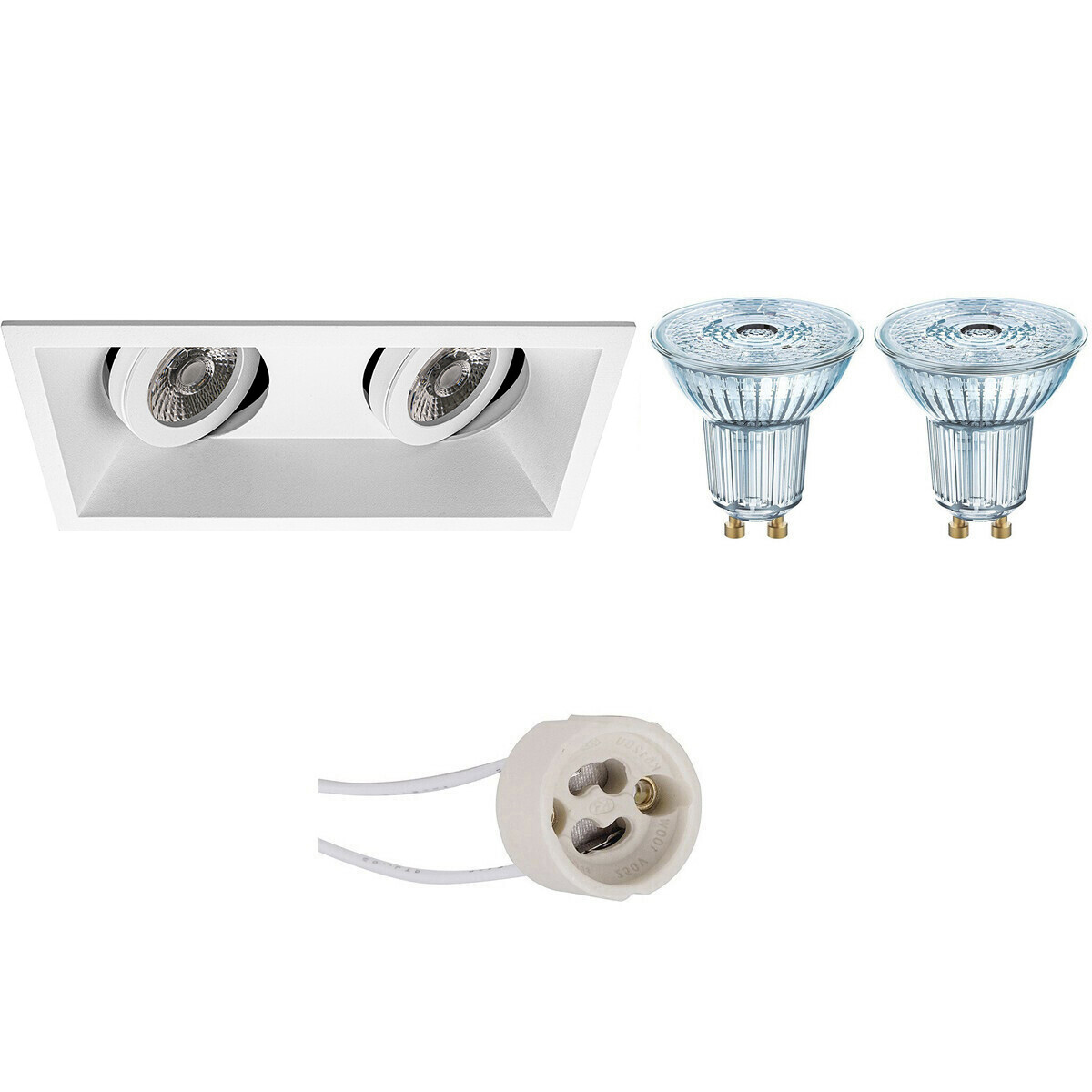 LED Spot Set - OSRAM Parathom PAR16 927 36D - Pragmi Zano Pro - GU10 Fitting - Dimbaar - Inbouw Rechthoek Dubbel - Mat Wit - 5.5W - Warm Wit 2700K - Kantelbaar - 185x93mm