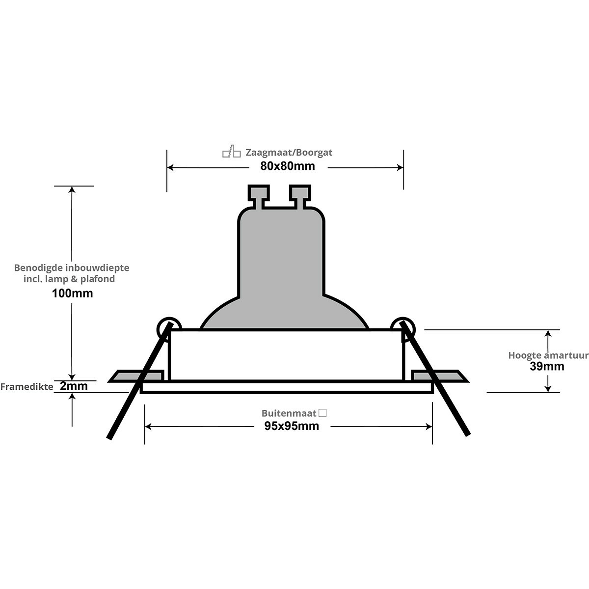 LED Spot Set - LEDVANCE Parathom PAR16 940 36D - Pragmi Zano Pro - GU10 Fitting - Dimbaar - Inbouw Vierkant - Mat Zwart - 3.4W - Natuurlijk Wit 4000K - Kantelbaar - 93mm