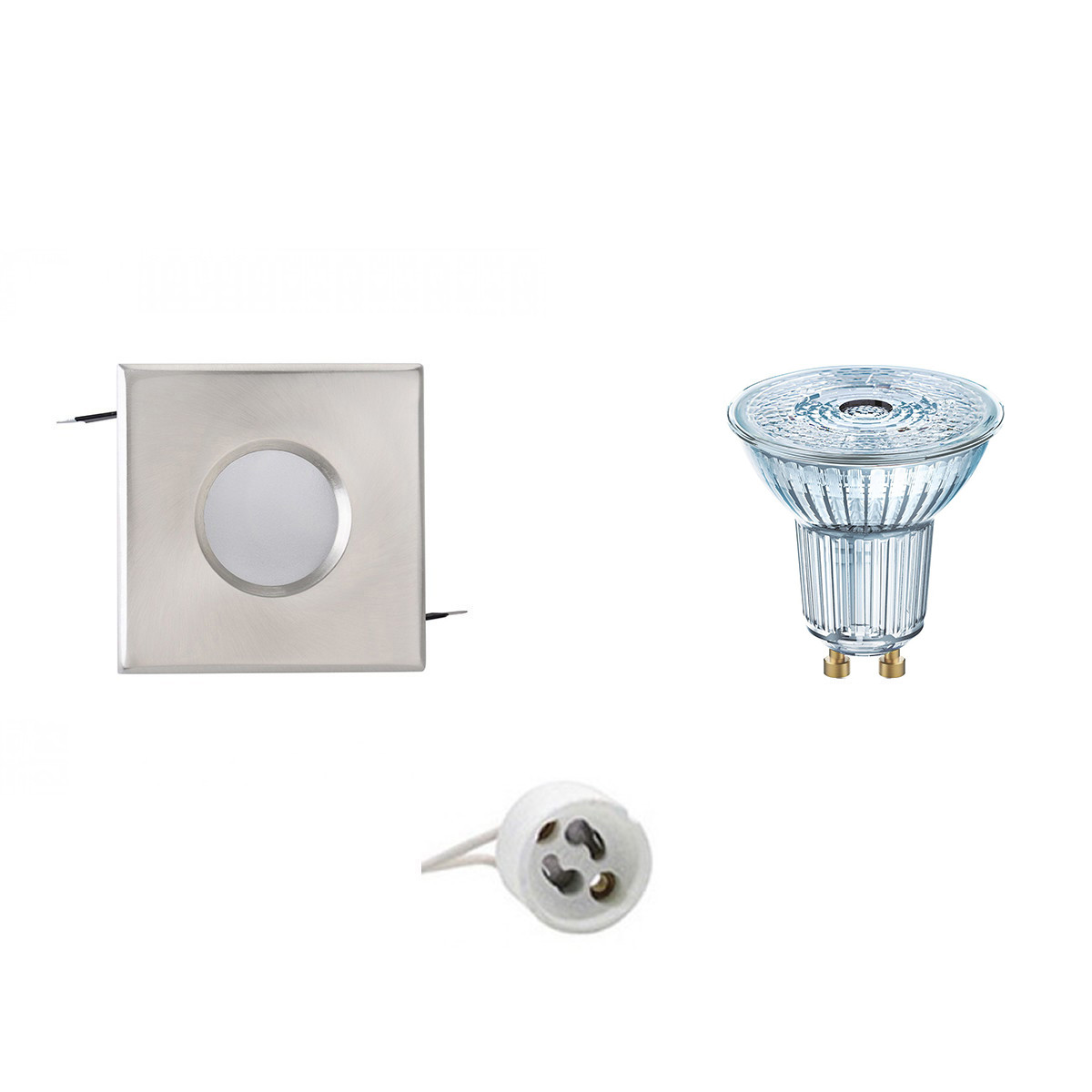 LED Spot Set - LEDVANCE Parathom PAR16 930 36D - Aigi - GU10 Fitting - Waterdicht IP65 - Dimbaar - Inbouw Vierkant - Mat Chroom - 3.4W - Warm Wit 3000K - 82mm