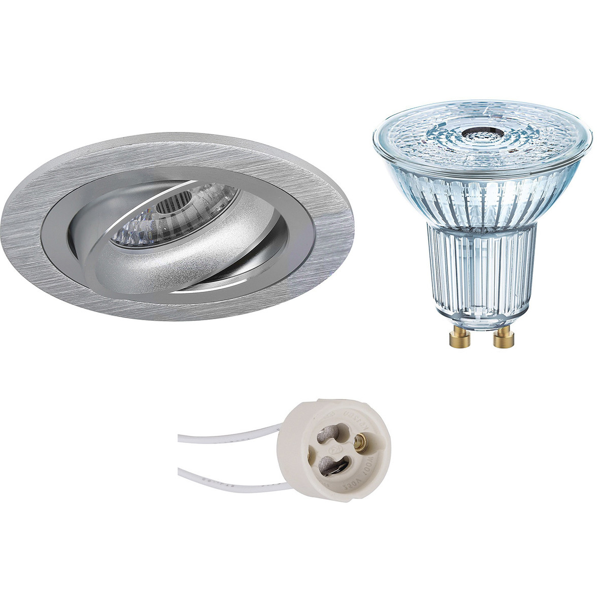 LED Spot Set - LEDVANCE Parathom PAR16 930 36D - Pragmi Alpin Pro - GU10 Fitting - Dimbaar - Inbouw Rond - Mat Zilver - 3.4W - Warm Wit 3000K - Kantelbaar Ø92mm