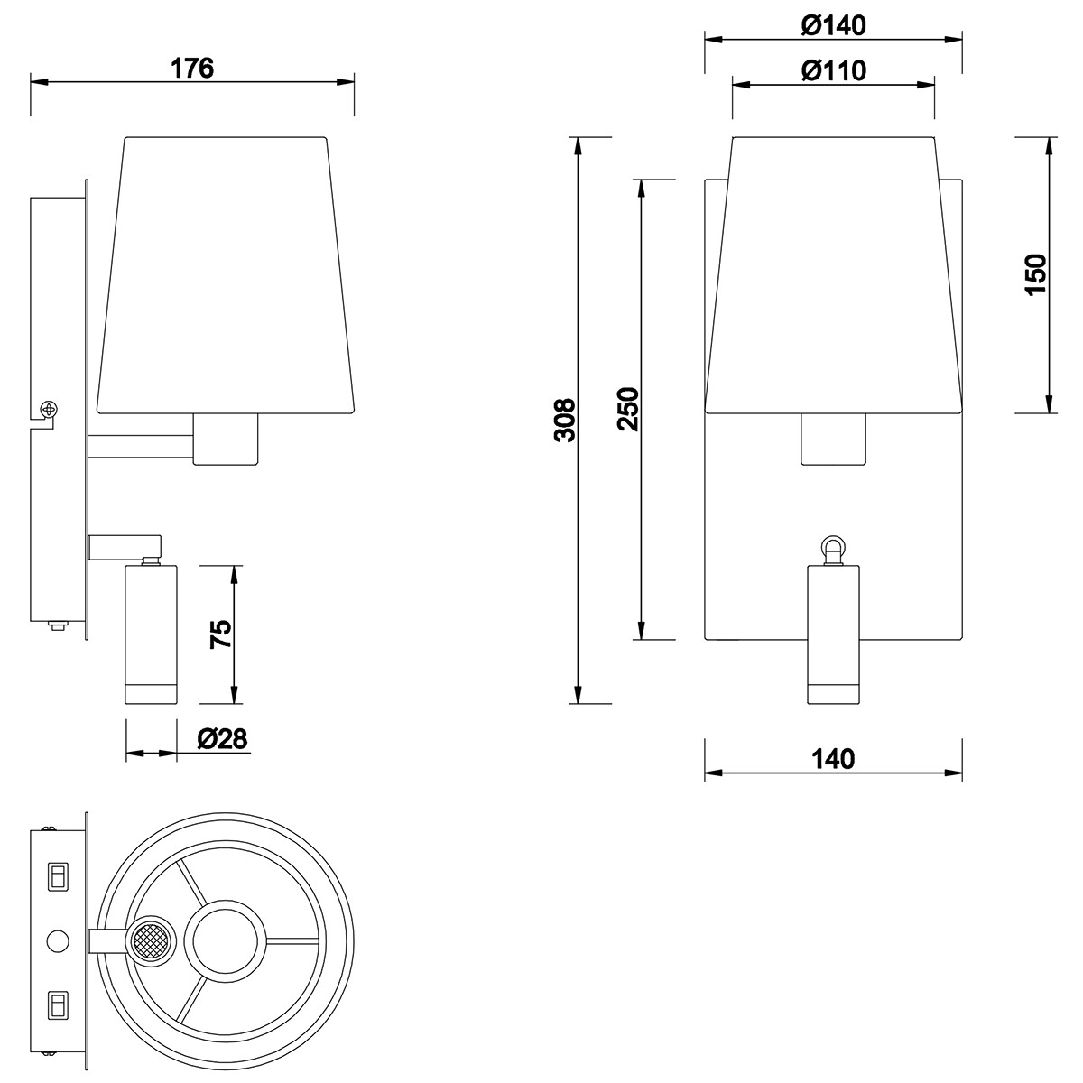 LED Wandlamp - Trion Marion - E14 Fitting - 3W - Warm Wit 3000K - Rond - Mat Goud - Aluminium - OSRAM LEDs