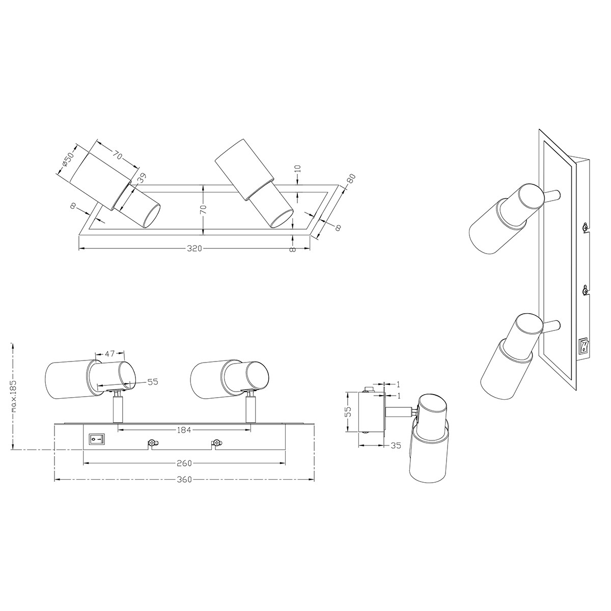 LED Wandspot - Trion Clupo - 8W - Warm Wit 3000K - 2-lichts - Rechthoek - Mat Chroom - Aluminium - OSRAM LEDs