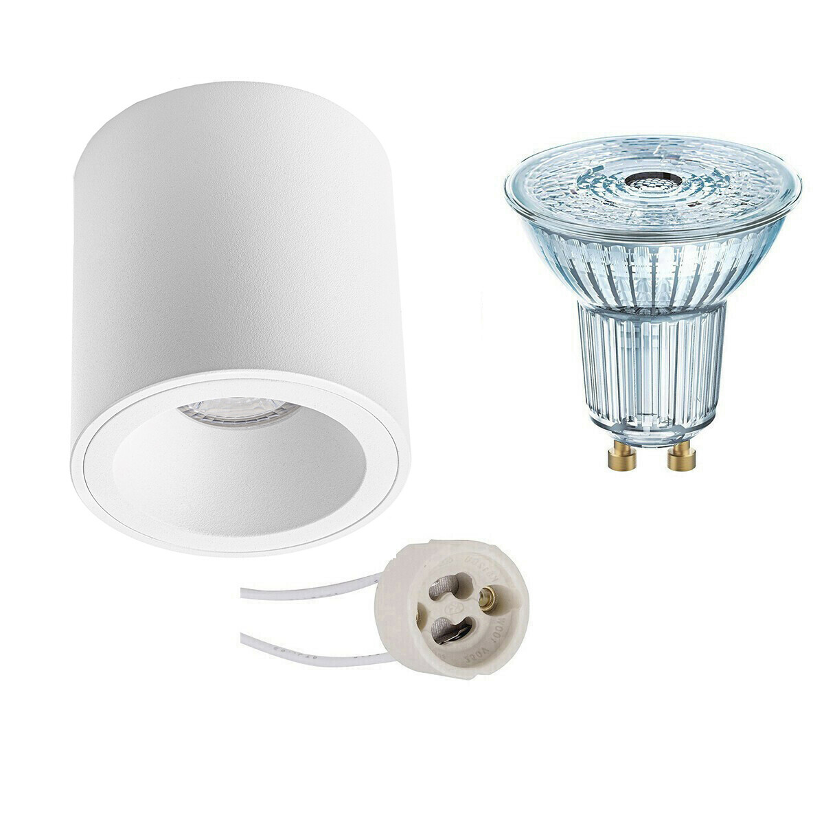 Opbouwspot Set - OSRAM Parathom PAR16 930 36D - Pragmi Cliron Pro - GU10 Fitting - Dimbaar - Opbouw Rond - Mat Wit - 5.5W - Warm Wit 3000K - Verdiept - Ø90mm